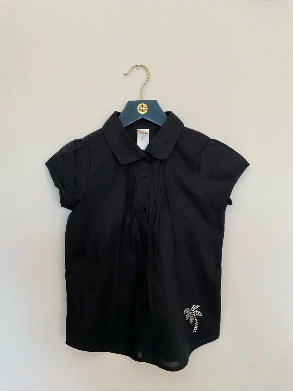 Gymboree Girls Black Short-Sleeve Button Front Top with Embellished Palm